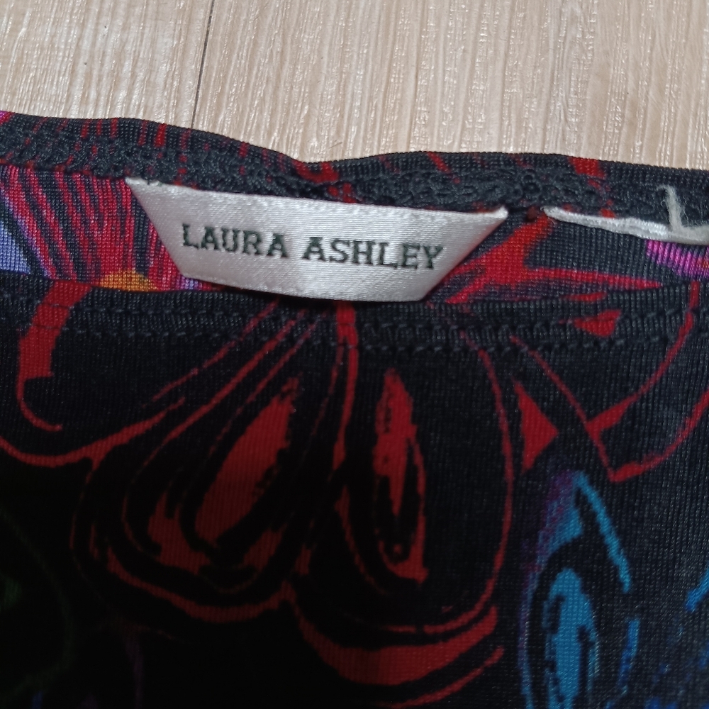 SOLD Vintage 90s Laura Ashley Vibrant Floral Contrast Sleeveless Top Sz L - Picture 3 of 4